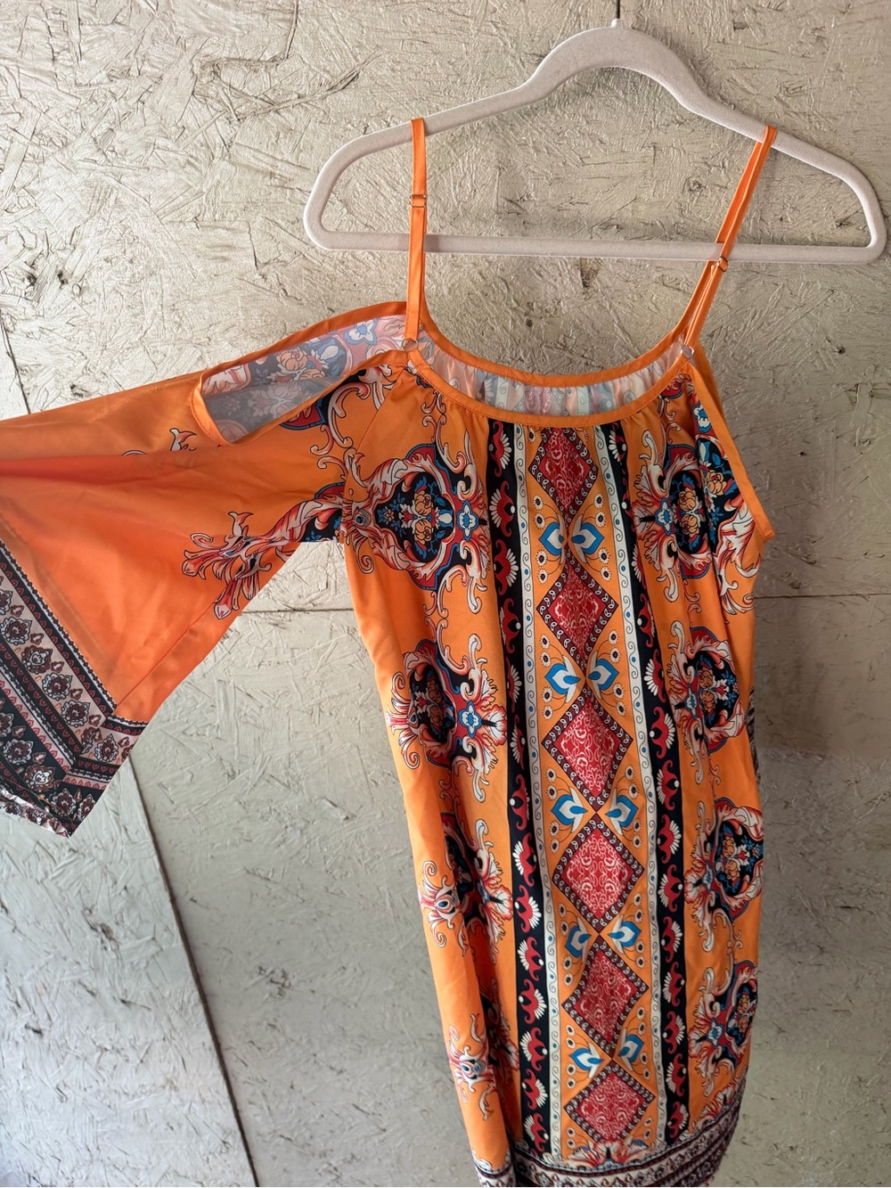 Orange Boho Cold-Shoulder Printed Dress